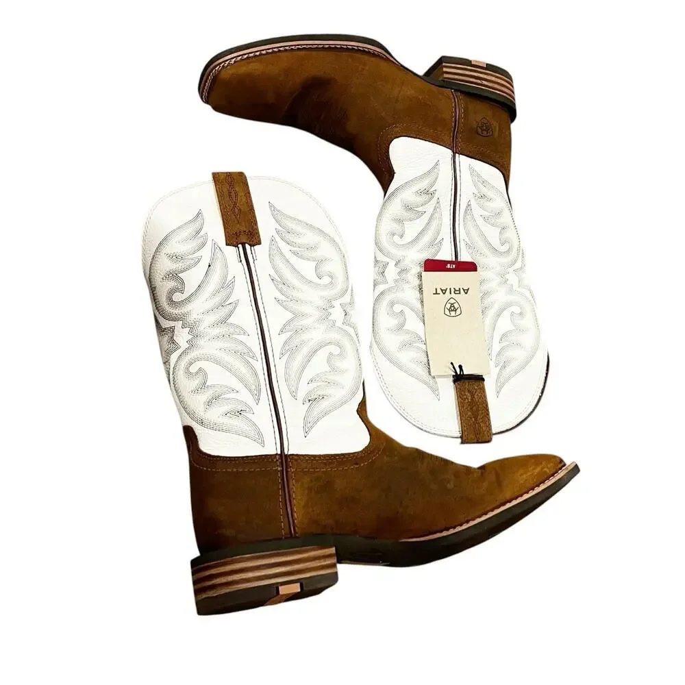 Ariat Men's Ricochet Wide Square Toe Cowboy Boot Brown White Size 8.5D NWT